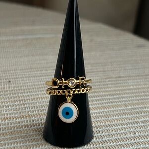 Adjustable Gold Evil Eye dangle Ring